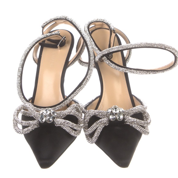 パンプス MACH & MACH SS212217 Pumps Satin slingback with rhinestones Double Bow - Women's Black Satin Pumps with Tapered Toe